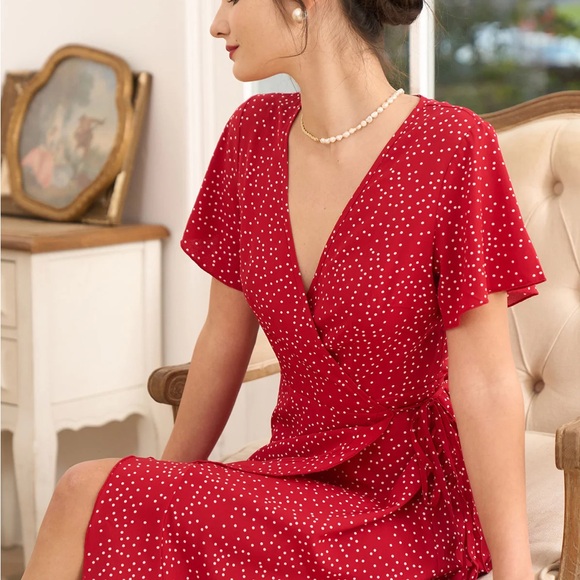 Rihoas Polka Dot Ruffle Wrap Dress - Picture 2 of 7